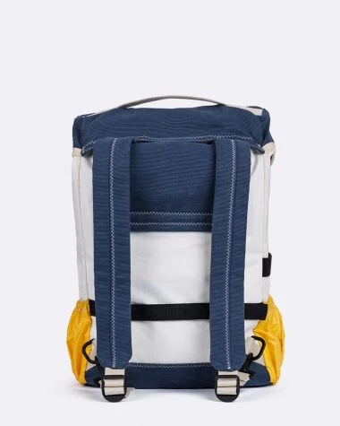 Biky Pannier Backpack Convertible Blue And Yellow Recycled Sail - Image 2