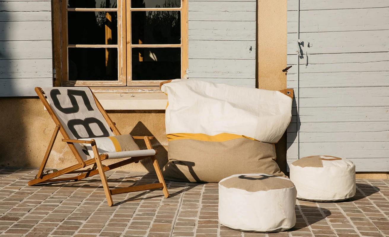 Beechwood Deckchair White And Grey Recycled Sail - Image 3