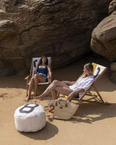 Beechwood Deckchair White And Grey Recycled Sail - Image 4