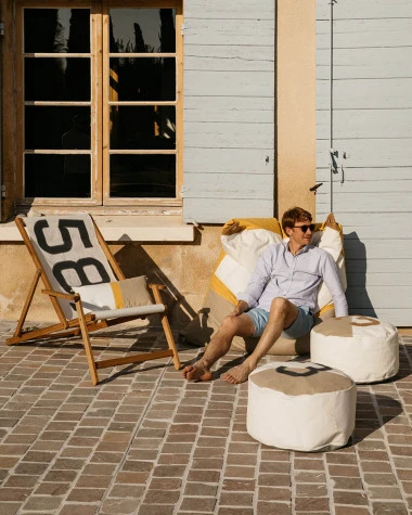 Beechwood Deckchair White And Grey Recycled Sail - Image 5