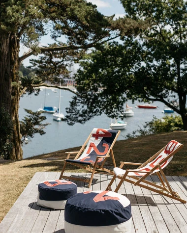 Beechwood Deckchair Navy & Red Recycled Sail - Image 5