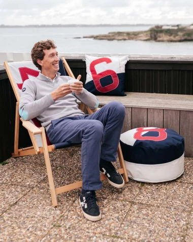 Beechwood Deckchair Navy & Red Recycled Sail - Image 7