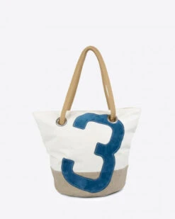 Hand Bag Sandy Linen And Blue Suede Recycled Sail