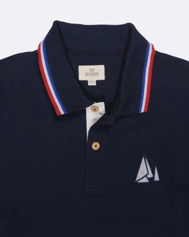 Men's Short Sleeve Polo Shirt Navy Blue Recycled Sail - Image 2