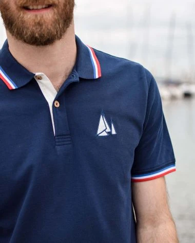 Men's Short Sleeve Polo Shirt Navy Blue Recycled Sail - Image 4