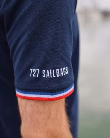 Men's Short Sleeve Polo Shirt Navy Blue Recycled Sail - Image 5