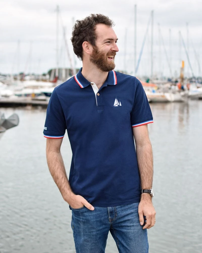 Men's Short Sleeve Polo Shirt Navy Blue Recycled Sail - Image 8