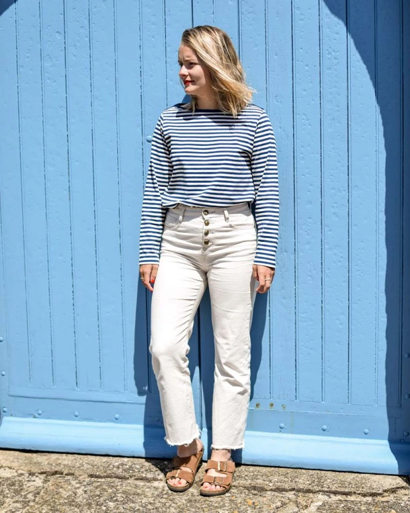 Women's Nantucket Striped Sailor Shirt Blue Stripes Recycled Sail - Image 8