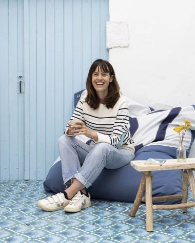 Maxi Bean Bag 55x55 In Nattier Blue And Navy Blue Recycled Sail - Image 7