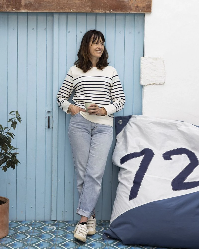 Maxi Bean Bag 55x55 In Nattier Blue And Navy Blue Recycled Sail - Image 8