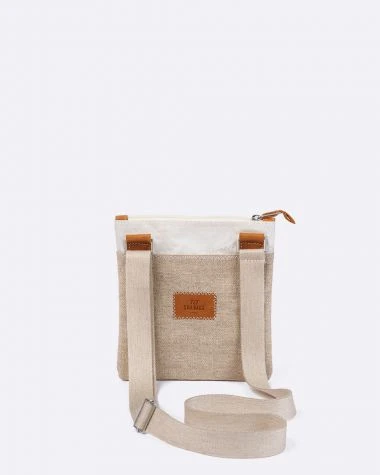 Travel Cross-body Bag Leather And Linen Recycled Sail - Image 4