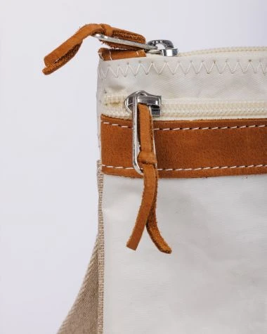Travel Cross-body Bag Leather And Linen Recycled Sail - Image 6
