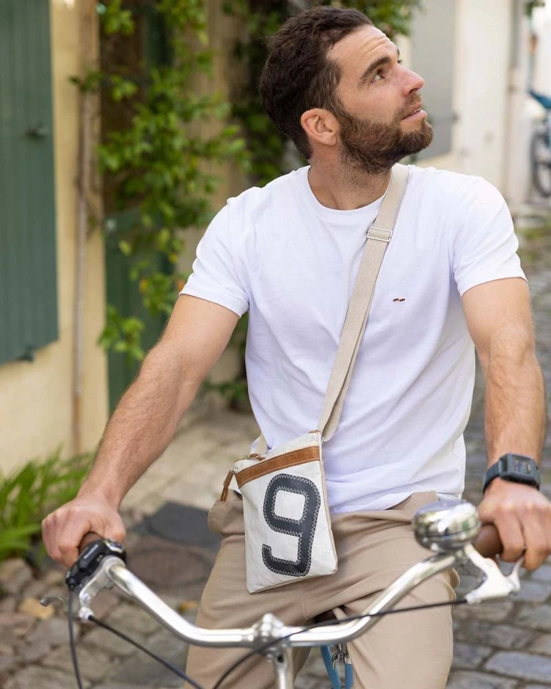 Travel Cross-body Bag Leather And Linen Recycled Sail - Image 8