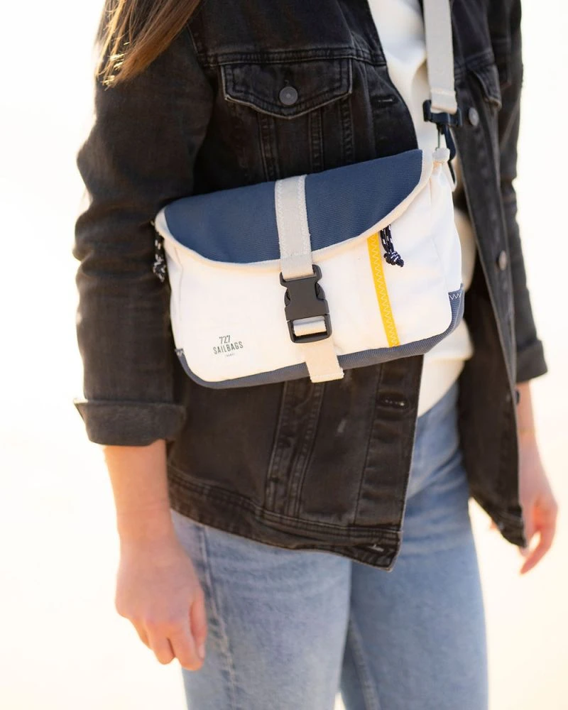 Scooty Handlebar Cross-body Bag Convertible Blue And Yellow Recycled Sail - Image 8