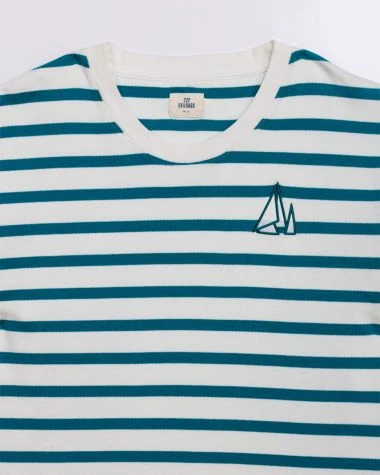 Men's Nantucket Striped Sailor Tee Teal Stripes Recycled Sail - Image 2