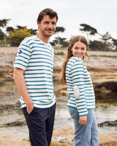 Men's Nantucket Striped Sailor Tee Teal Stripes Recycled Sail - Image 5
