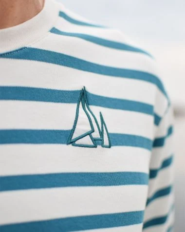 Men's Nantucket Striped Sailor Tee Teal Stripes Recycled Sail - Image 7