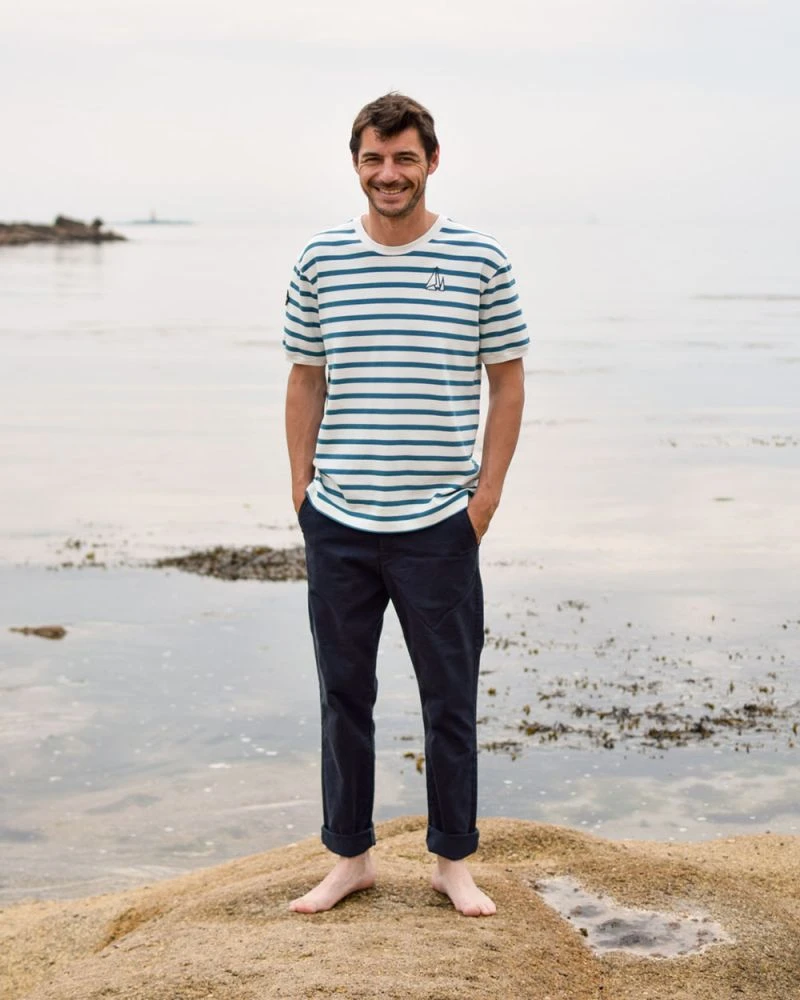 Men's Nantucket Striped Sailor Tee Teal Stripes Recycled Sail - Image 8