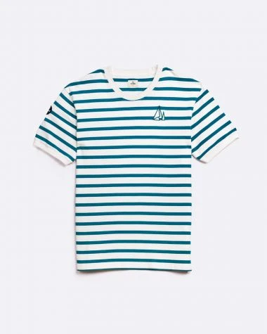 Men's Nantucket Striped Sailor Tee Teal Stripes Recycled Sail