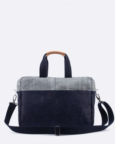 Satchel Bag Grey And Navy Blue Leather Recycled Sail - Image 2