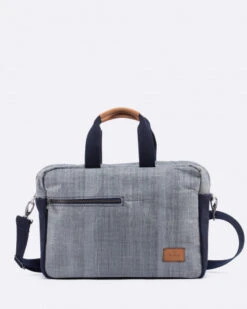 Satchel Bag Grey And Navy Blue Leather Recycled Sail