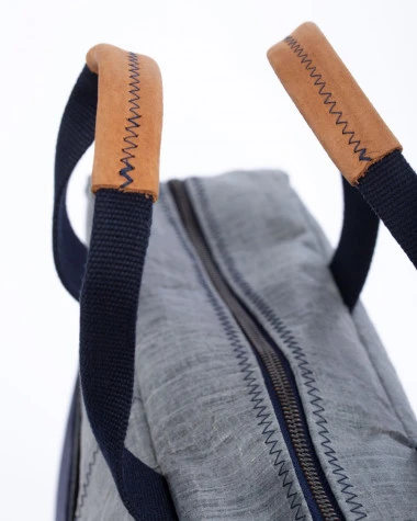 Satchel Bag Grey And Navy Blue Leather Recycled Sail - Image 4