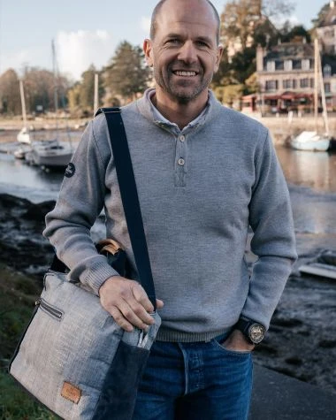 Satchel Bag Grey And Navy Blue Leather Recycled Sail - Image 6