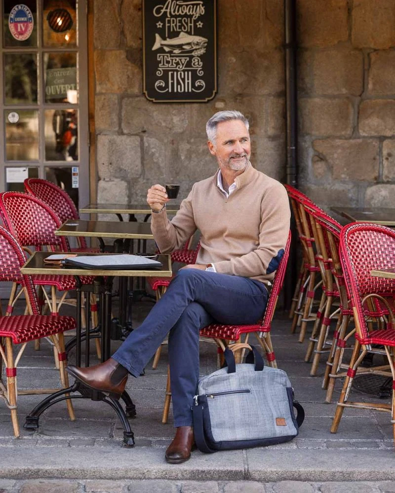 Satchel Bag Grey And Navy Blue Leather Recycled Sail - Image 8