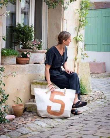 Carla Travel Bag Linen And Leather Recycled Sail - Image 5