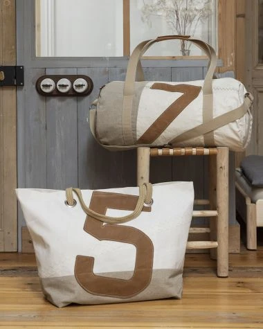 Carla Travel Bag Linen And Leather Recycled Sail - Image 6