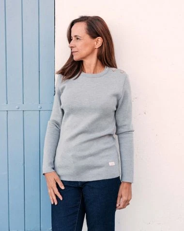 Women's Sailor Sweater Merino Wool Grey Recycled Sail - Image 6
