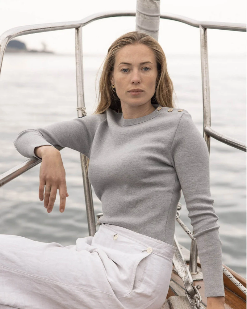 Women's Sailor Sweater Merino Wool Grey Recycled Sail - Image 8