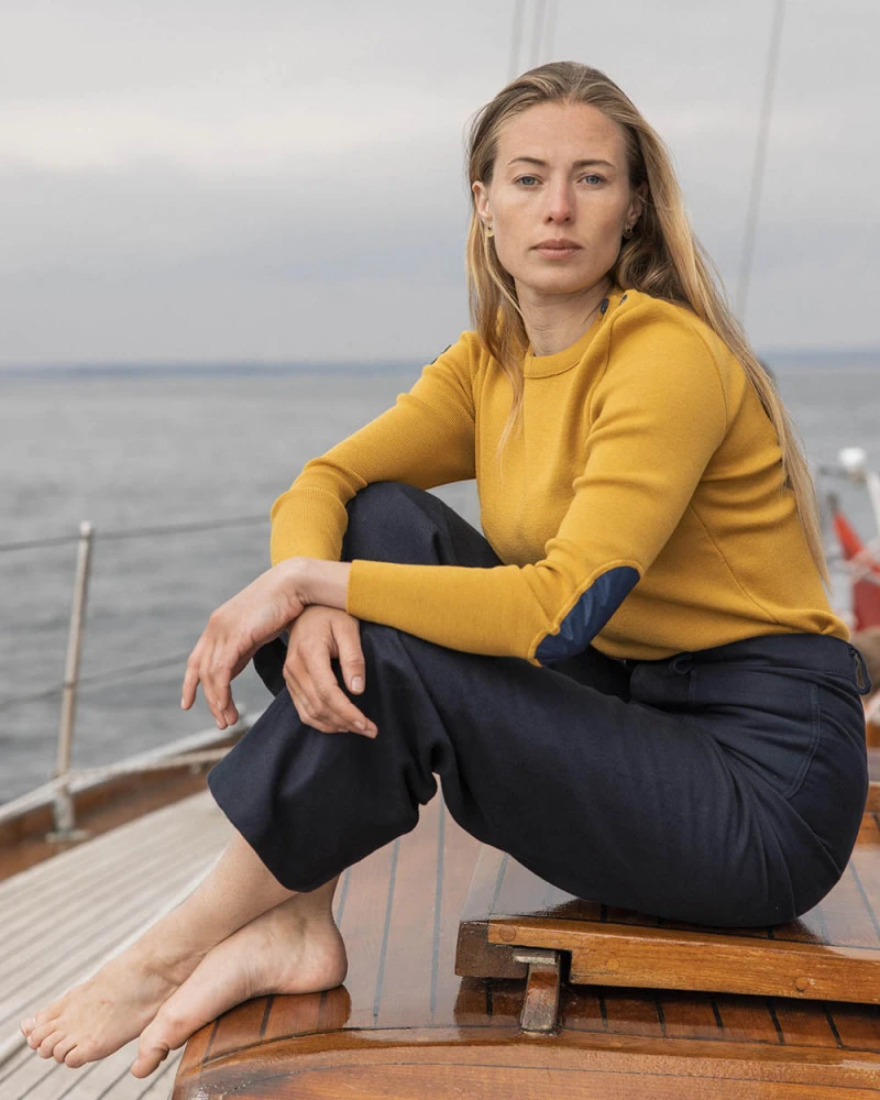 Women's Sailor Sweater Merino Wool Mustard Recycled Sail - Image 8